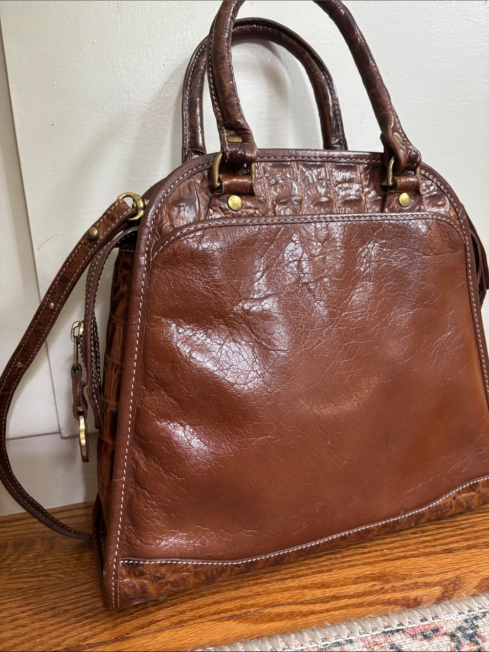 Brahmin Classic Brown Leather Satchel Handbag - Women Bags